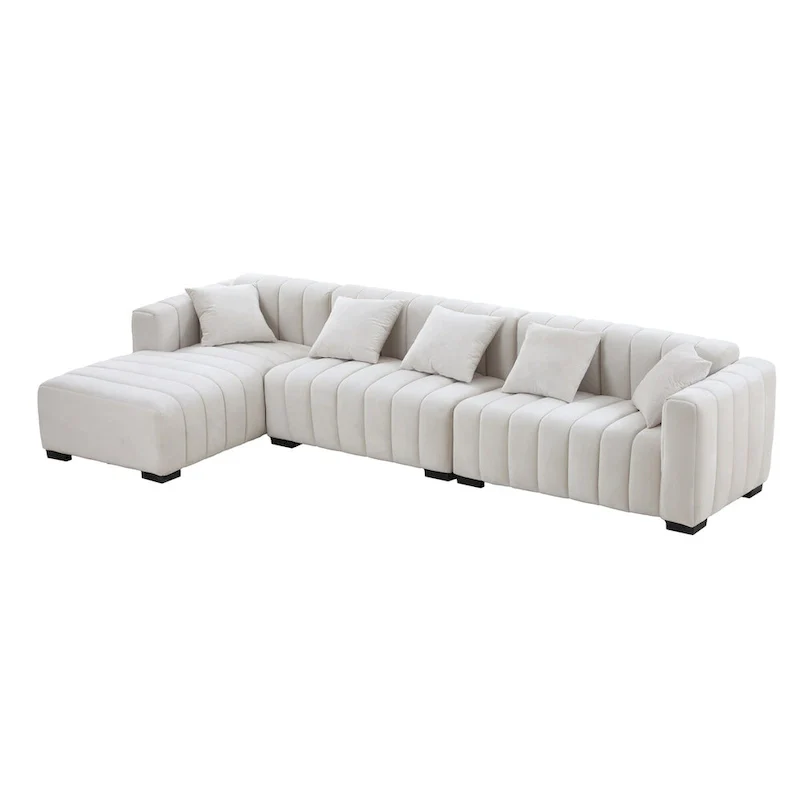 Channel Tufted Sofa Velvet Upholstered Left Chaise Modular Sofa