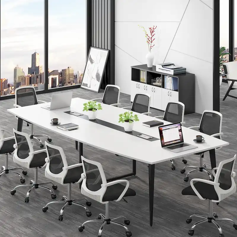 8FT Conference Table,Boat Shaped Meeting Table with Rectangle Grommet