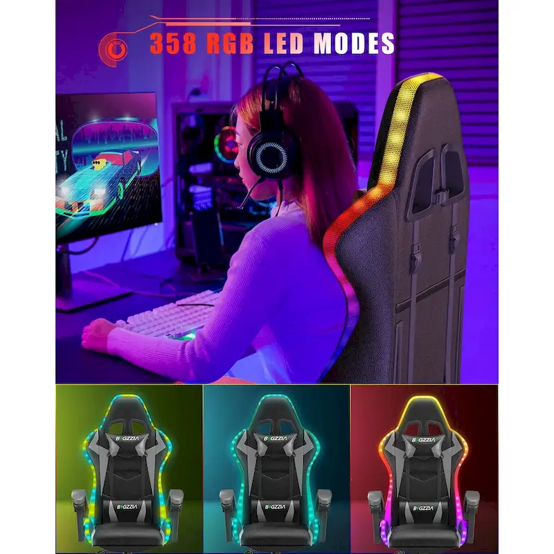 RGB Gaming Chair with LED Lights and Ergonomic Computer Chair
