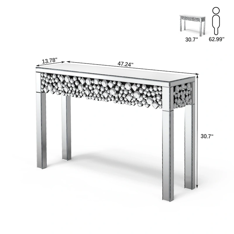 Glam Console Table Entryway Table with Crystal Frame
