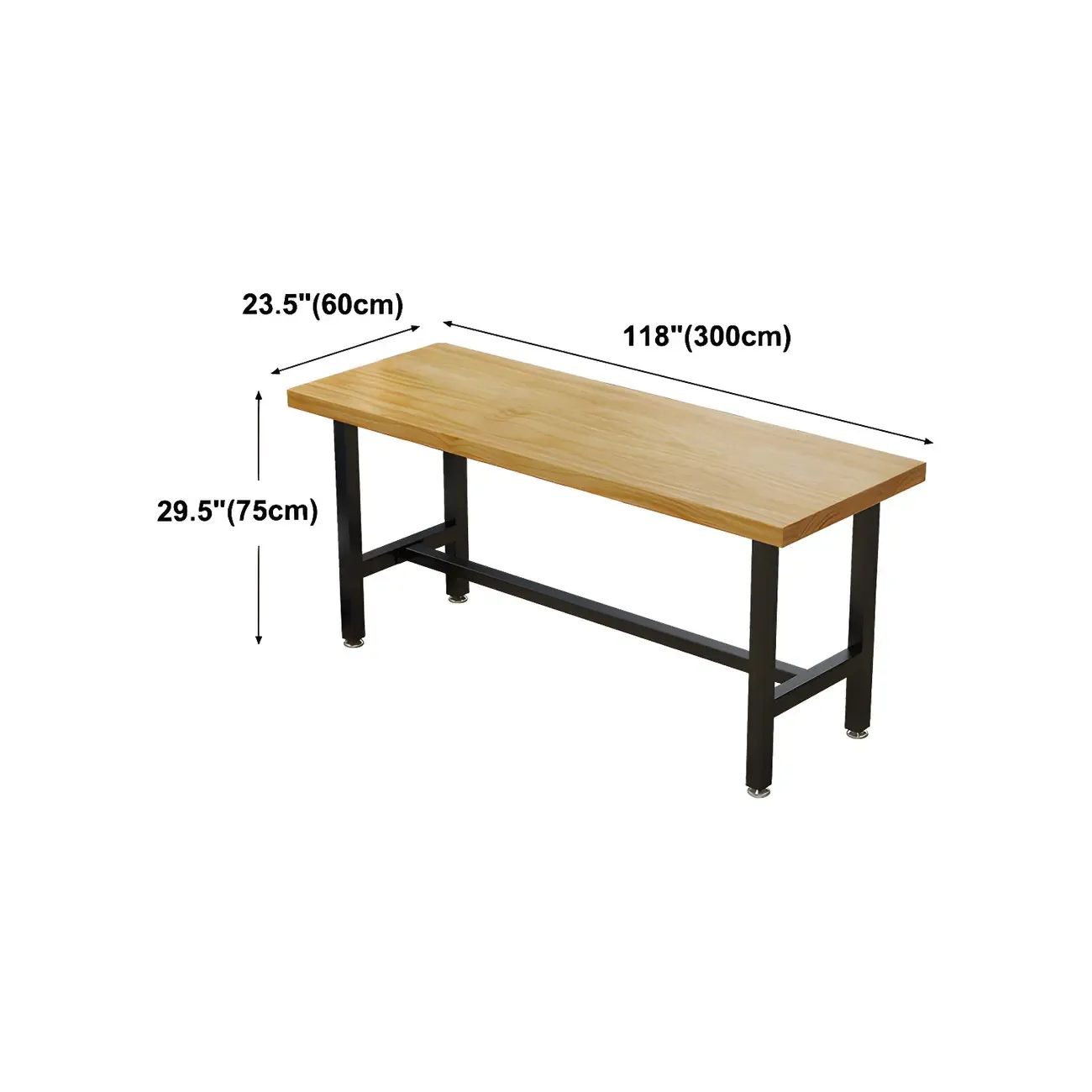 Rectangular Iron Frame Trestle Wood Bar Table with Footrest