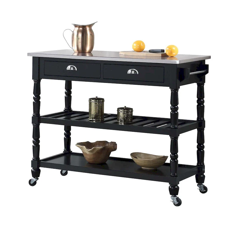 Convenience Concepts French Country 3 Tier Stainless Steel Kitchen Cart with Drawers