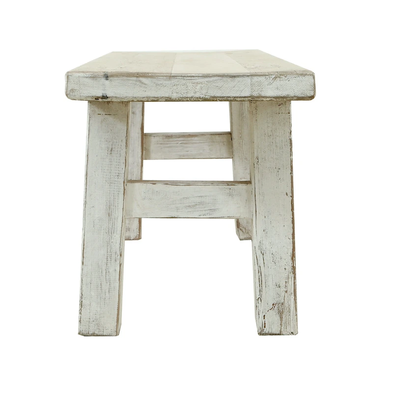 Artissance Small Amalfi Old Pine Wood Bench, 47 Inch Long, Antique Off White Finish