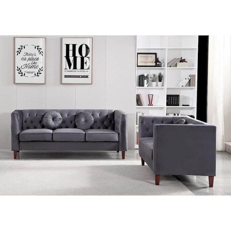 US PRIDE FURNITURE Velvet Classic Chesterfield 2 pieces Living Room Sets, Sofa and Lovesat