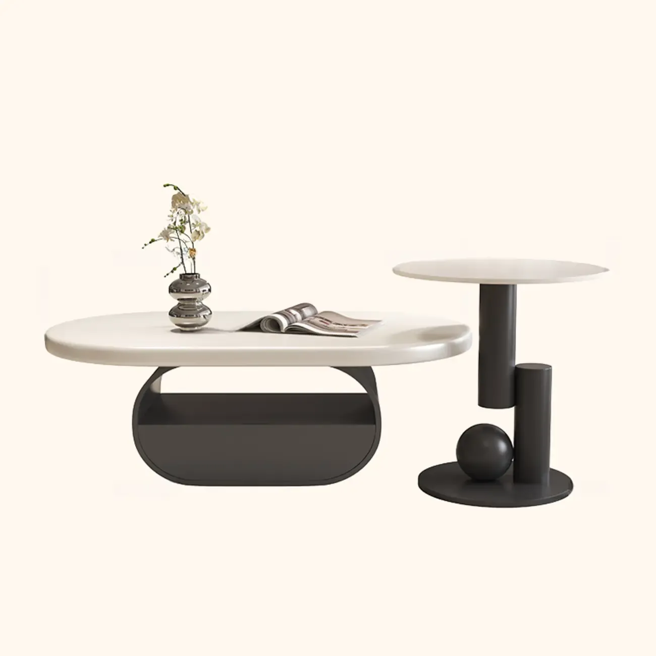 Modern Art Deco Black Wood Pedestal Coffee Table