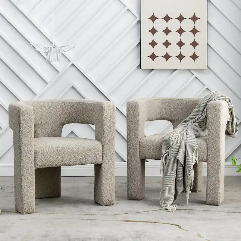 KINWELL 28 Wide Boucle Upholstered Square Armchair (Set of 2)