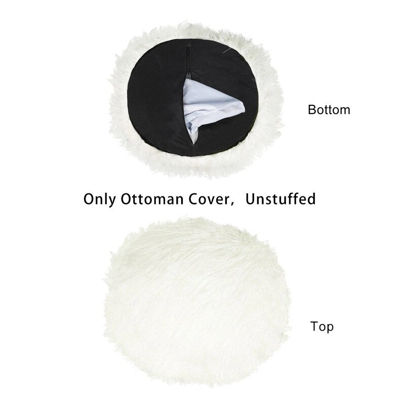Adeco Unstuffed Ottoman Round Pouf Cushion Covers Faux Fur Foot Stool