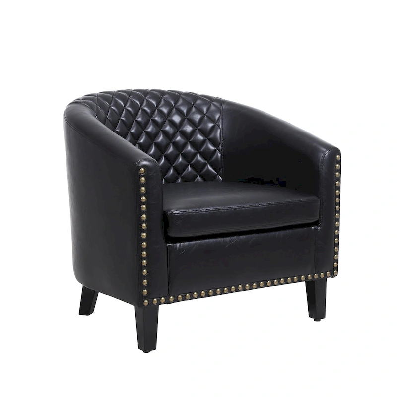 Accent Barrel Chair Living Room With Nailheads And Solid Wood Legs