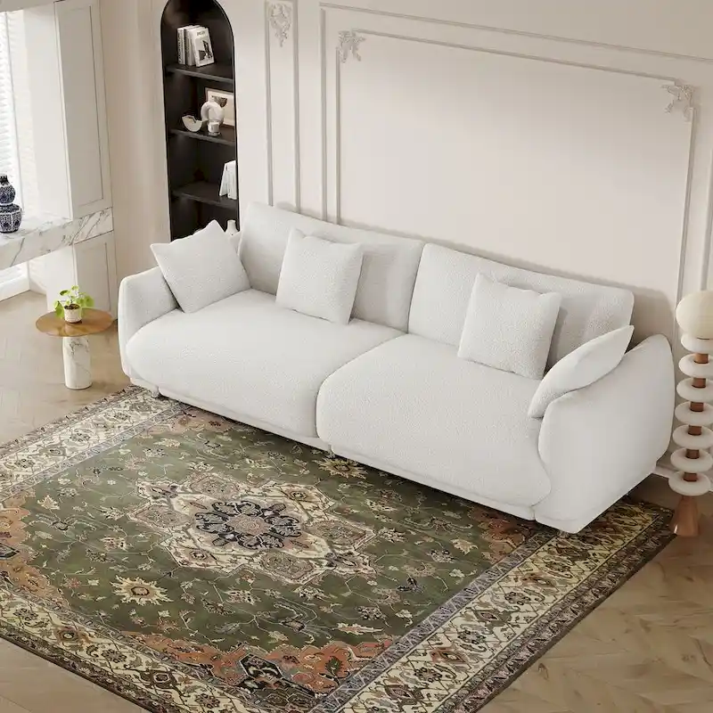 86.6  Modern Teddy Velvet Triple Sofa with 4 Pillows and Metal Legs