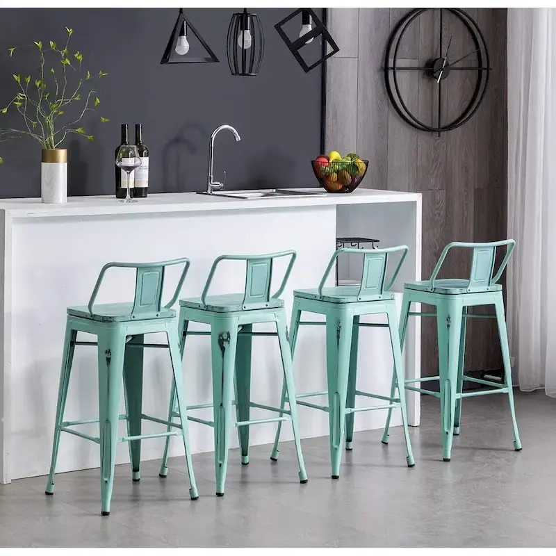 Andeworld Bar Stools 24 Inches Metal bar stools with backs Set of 4