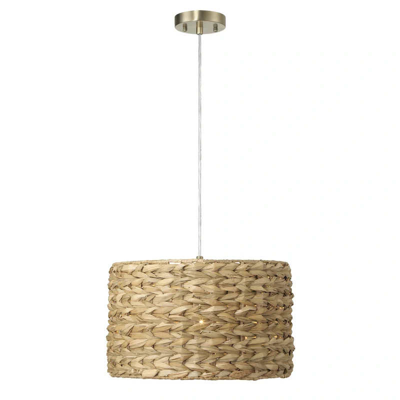 Bella Metal and Handwoven Wicker Drum Ceiling Light - 16.0 L x 16.0 W x 10.0 H