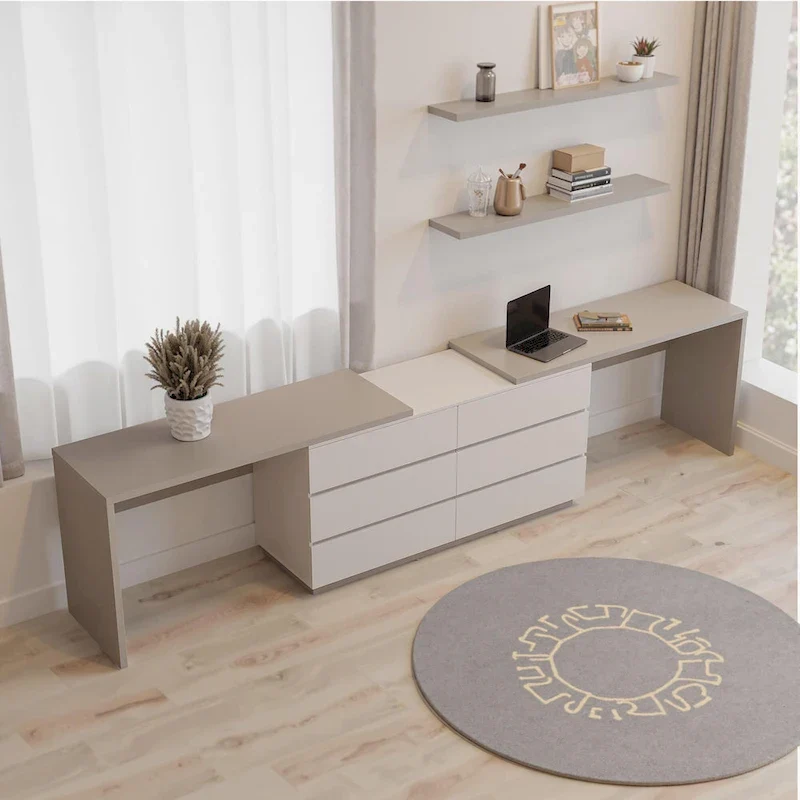 144.26 Home Office Expandable Desk With 6 Drawers
