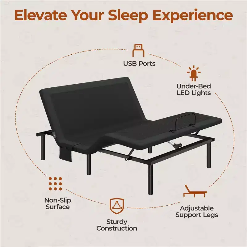 Yaheetech Upholstered Adjustable Bed Frame with Independent Head andFoot Incline