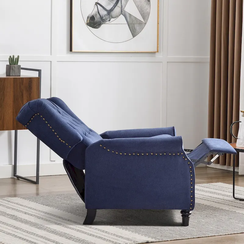 Push Back Recliner with Tufted Back and Wooden Legs