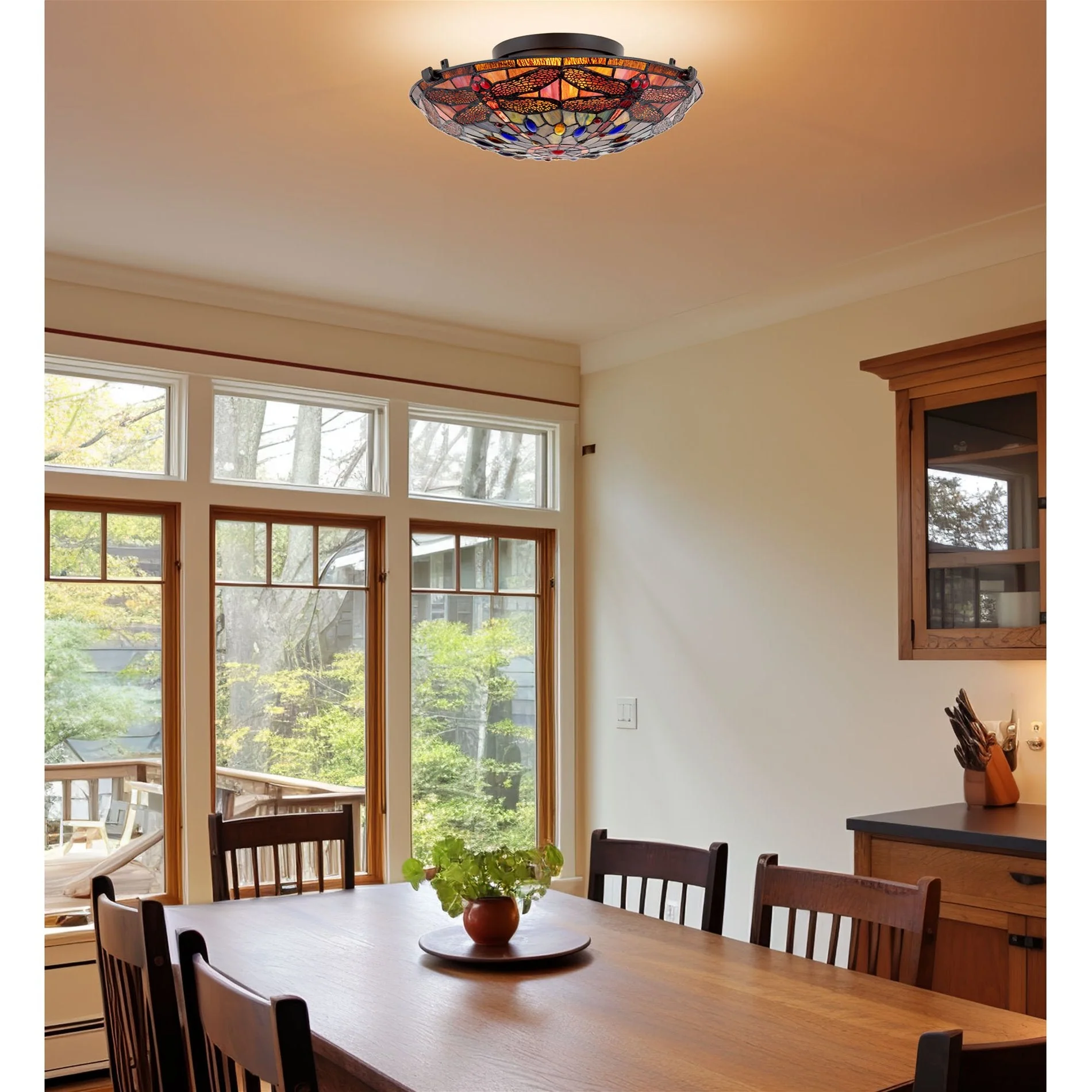 Mateo 16 2-Light Modern Dragonfly Tiffany Glass Flush Mount Ceiling Light