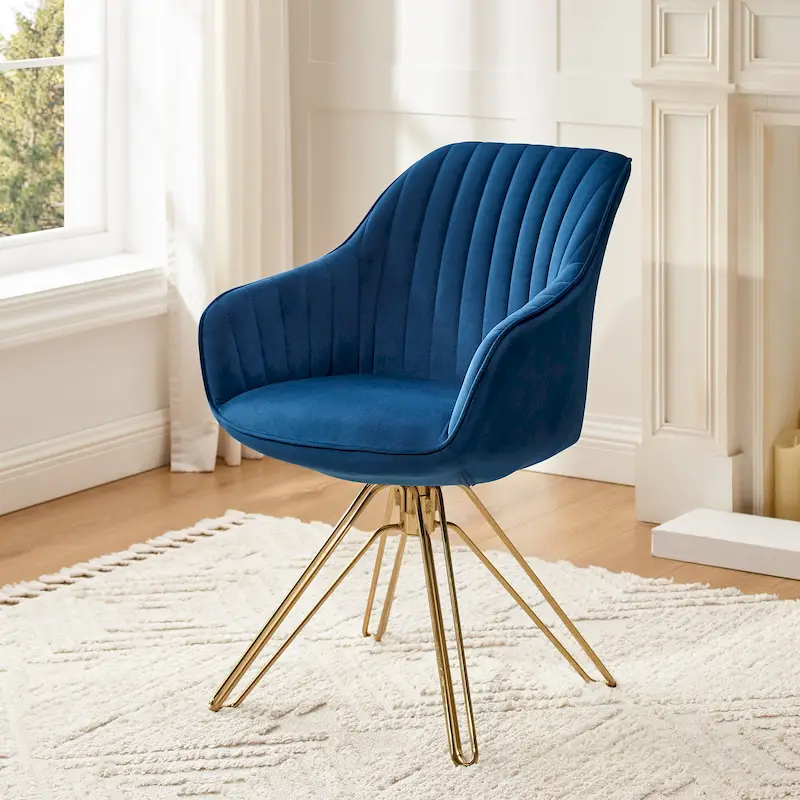 Art Leon Classical Velvet Swivel Office Accent Chair with Golden Legs