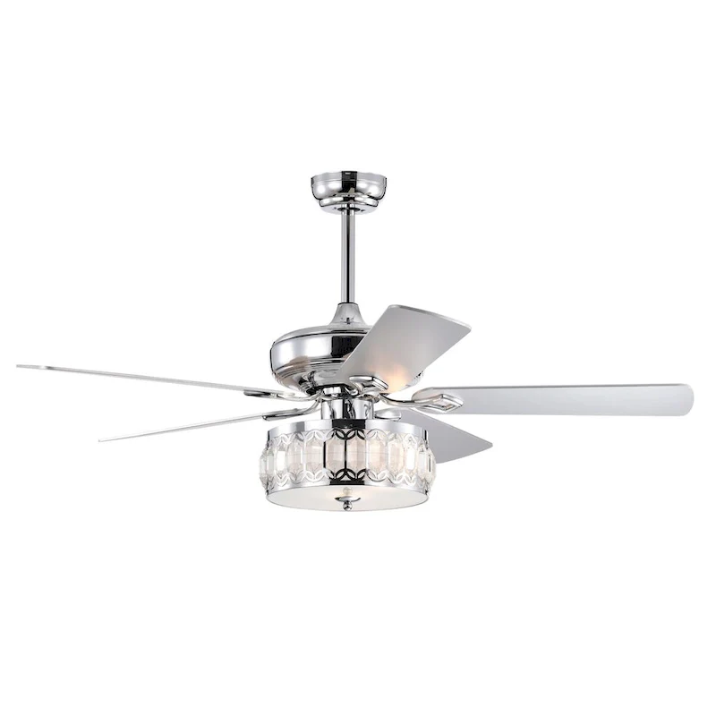 52  3-Light Chrome Ceiling Fan + Remote, Traditional Farmhouse Rustic Industrial Bohemian