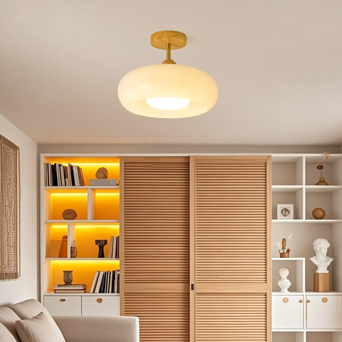 Modern Mini Semi Flush Mount Ceiling Light with Drum Shape