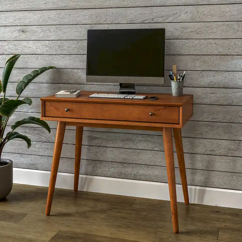 Mid-Century Solid Wood Desk with Drawer