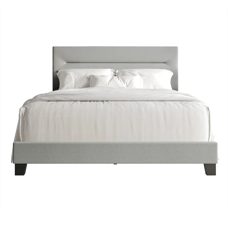 Linen Upholstered Bed, Foam-Padded Headboard, Rubberwood/MDF, Seats 2, Grey/Blue/Beige/Light Blue, Twin/Full/Queen/King