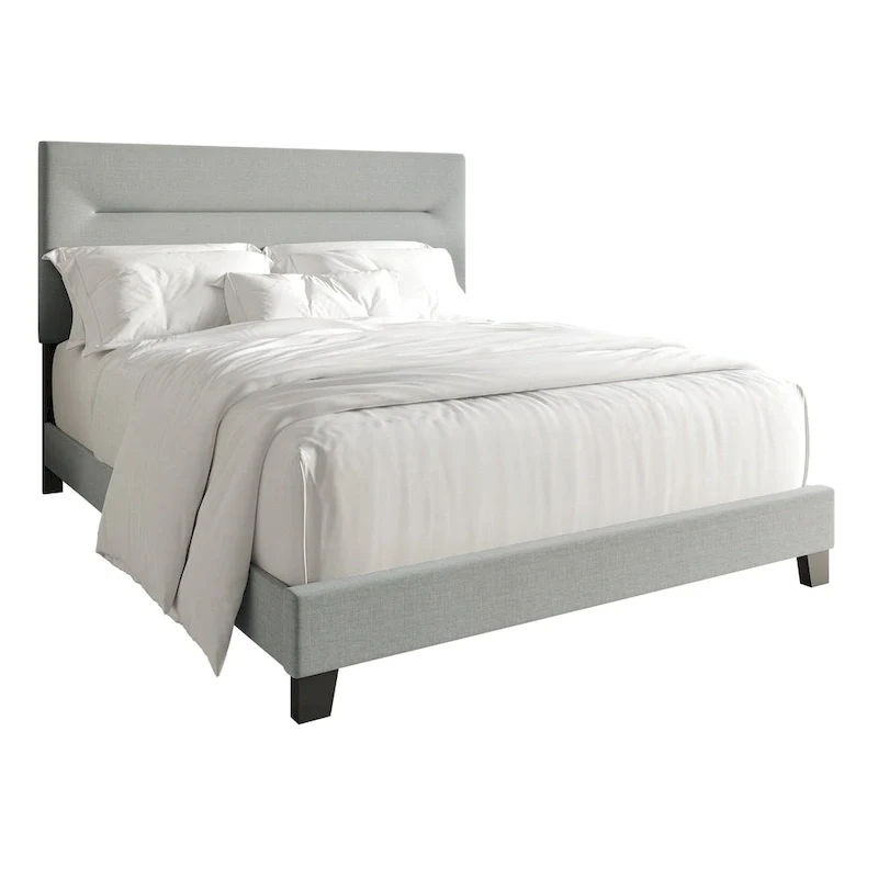 Linen Upholstered Bed, Foam-Padded Headboard, Rubberwood/MDF, Seats 2, Grey/Blue/Beige/Light Blue, Twin/Full/Queen/King