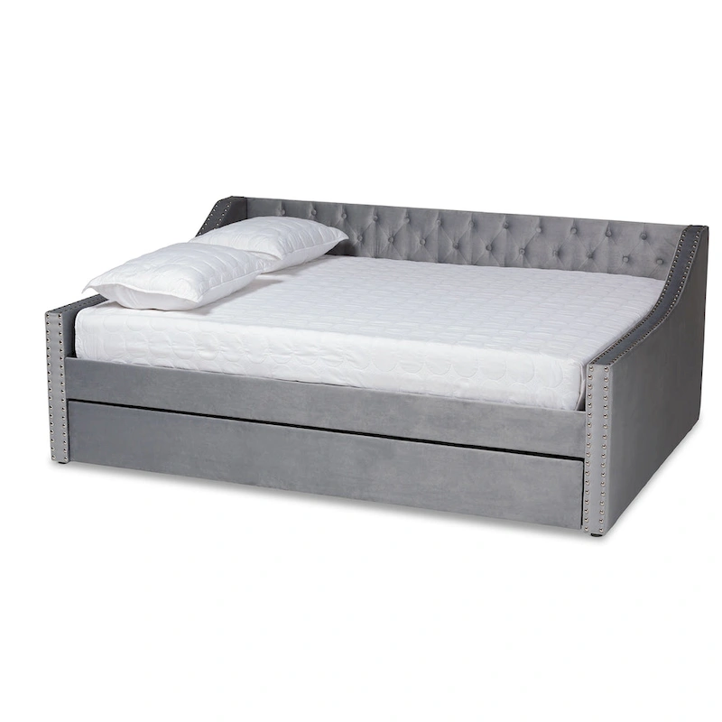 Raphael Modern Velvet Fabric Upholstered Daybed with Trundle