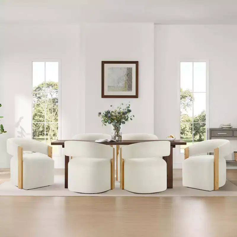 Spruce&Spring Upholstered Dining Chair with Wood Armrests & Hidden Wheels