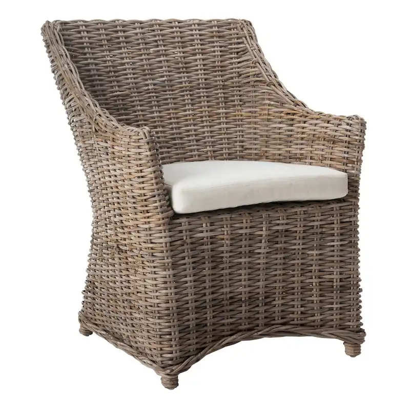 Distressed Brown Woven Rattan Wingback Armchair (Fully Assembled)