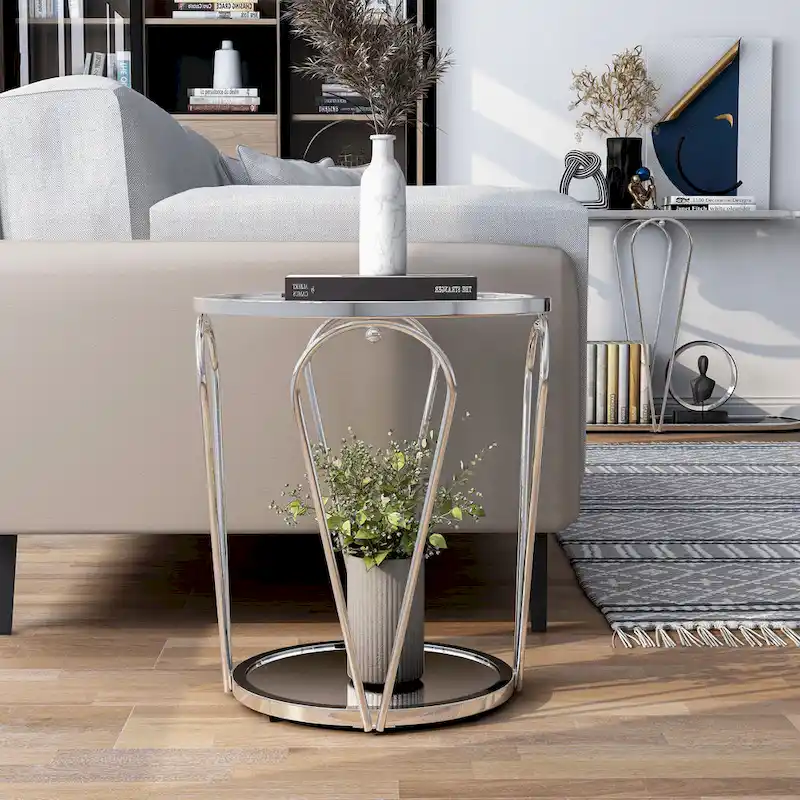 20-inch Glass Top 1-Shelf End Table