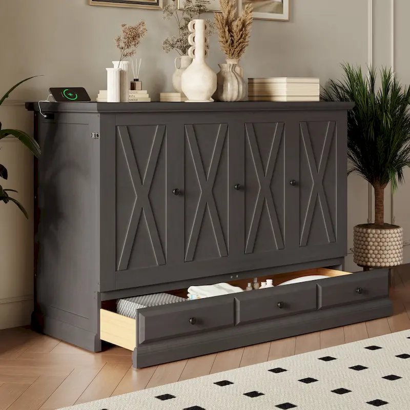 Solid Pine Murphy Bed Chest Cube Cabinet Bed with Drawer