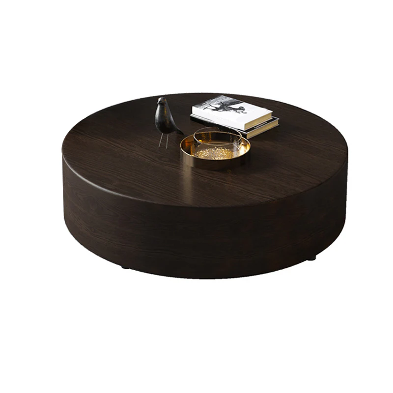 Brown Round Scandinavian Wood Coffee Table with Storage