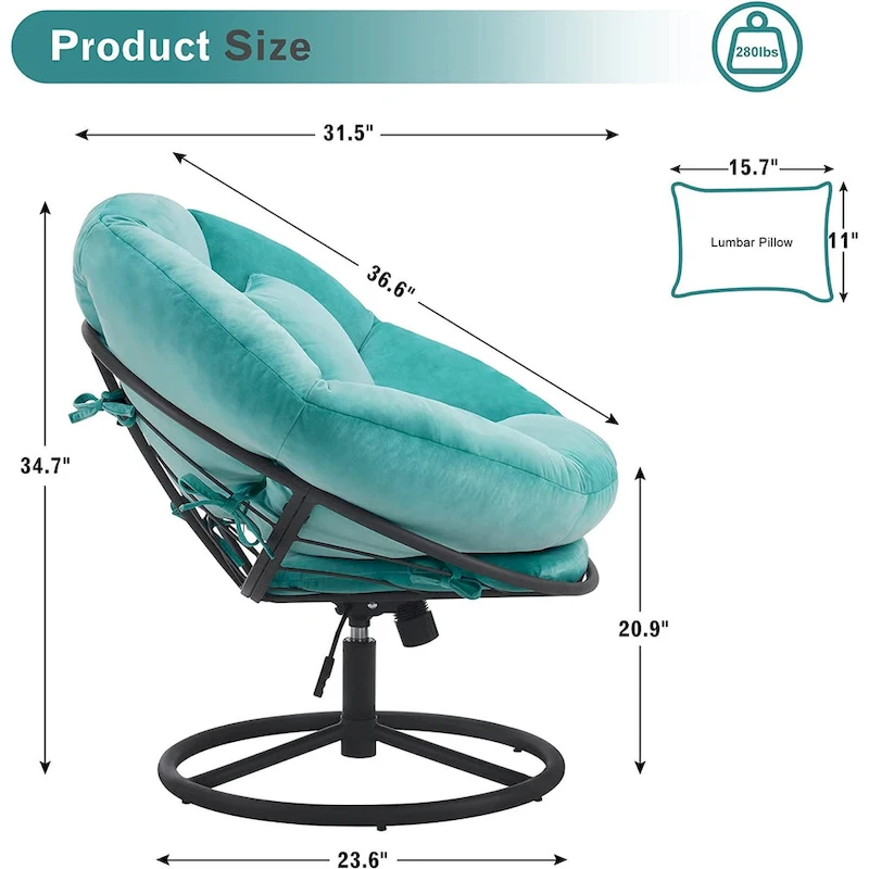 MCombo Gas Lift Swivel Papasan Chair with Height Adjustment, Velvet HQ405