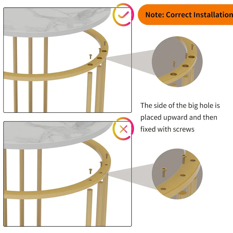 2 Tier Round Sintered Stone End Table Sofa Side Table with Golden Frame