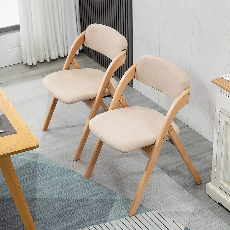Wooden Stackable Dining Folding Chairs with Padded Seats(Set of 2)