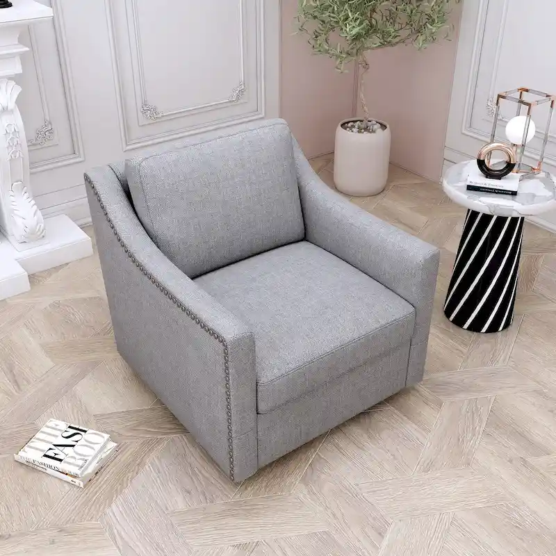 360 Degree Swivel Armchair Cotton Linen Skin-friendly Fabric Ergonomic Design