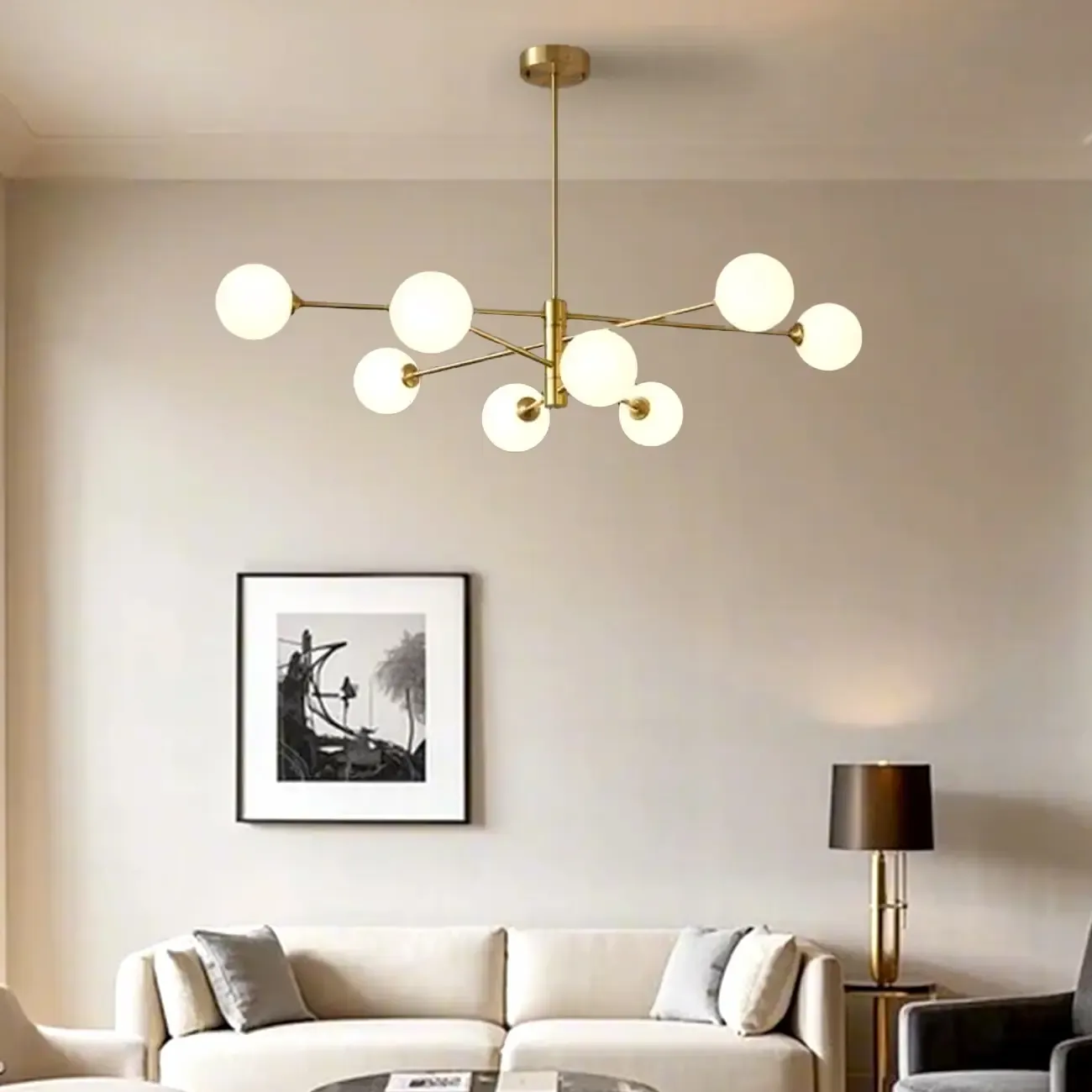 Modern 8-Light Glass Globe Sputnik Chandelier