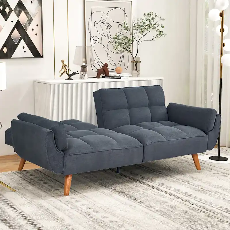 Futon Sofa Bed, Convertible Folding Futon Couch Recliner Lounge For Living Room With 2 Pillow/Armrest