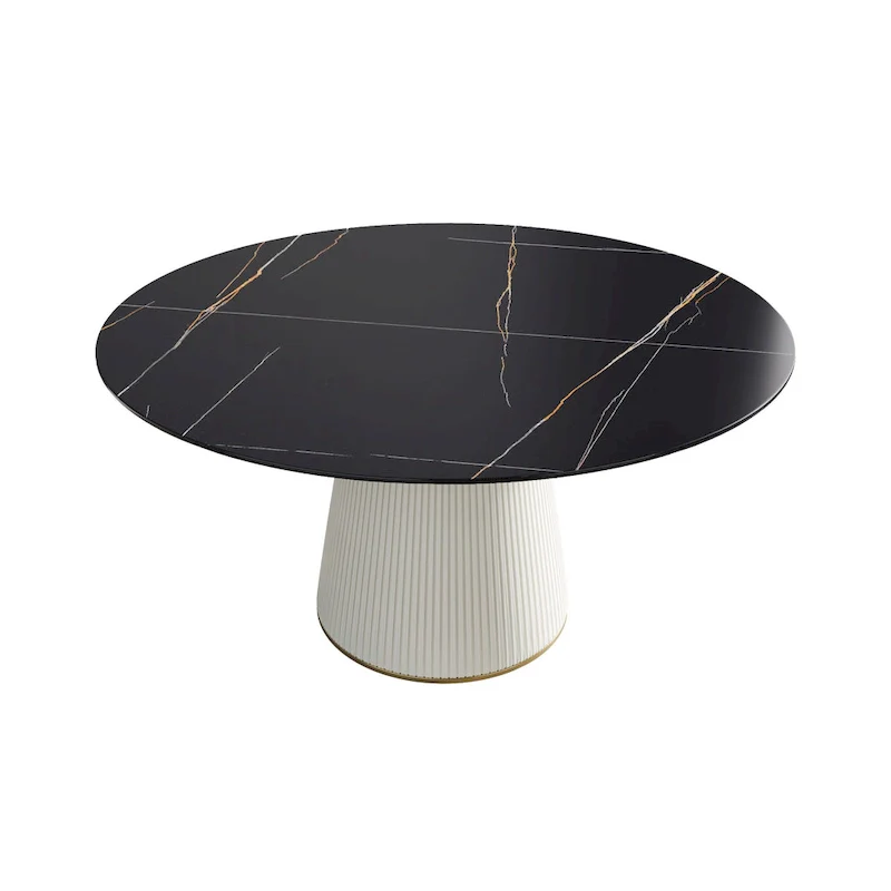 Round PU Pedestal Dining Table Faux Marble Dining Table