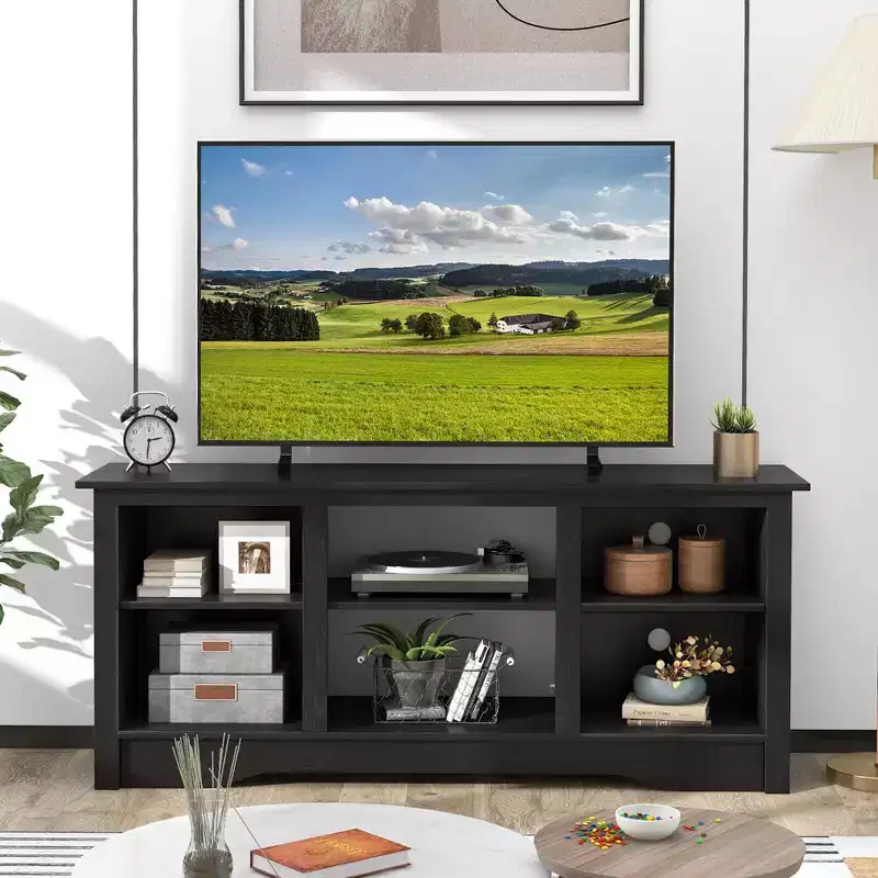 58 TV Stand Entertainment Center w/ 3-Adjustable Shelves for 65 TV Black