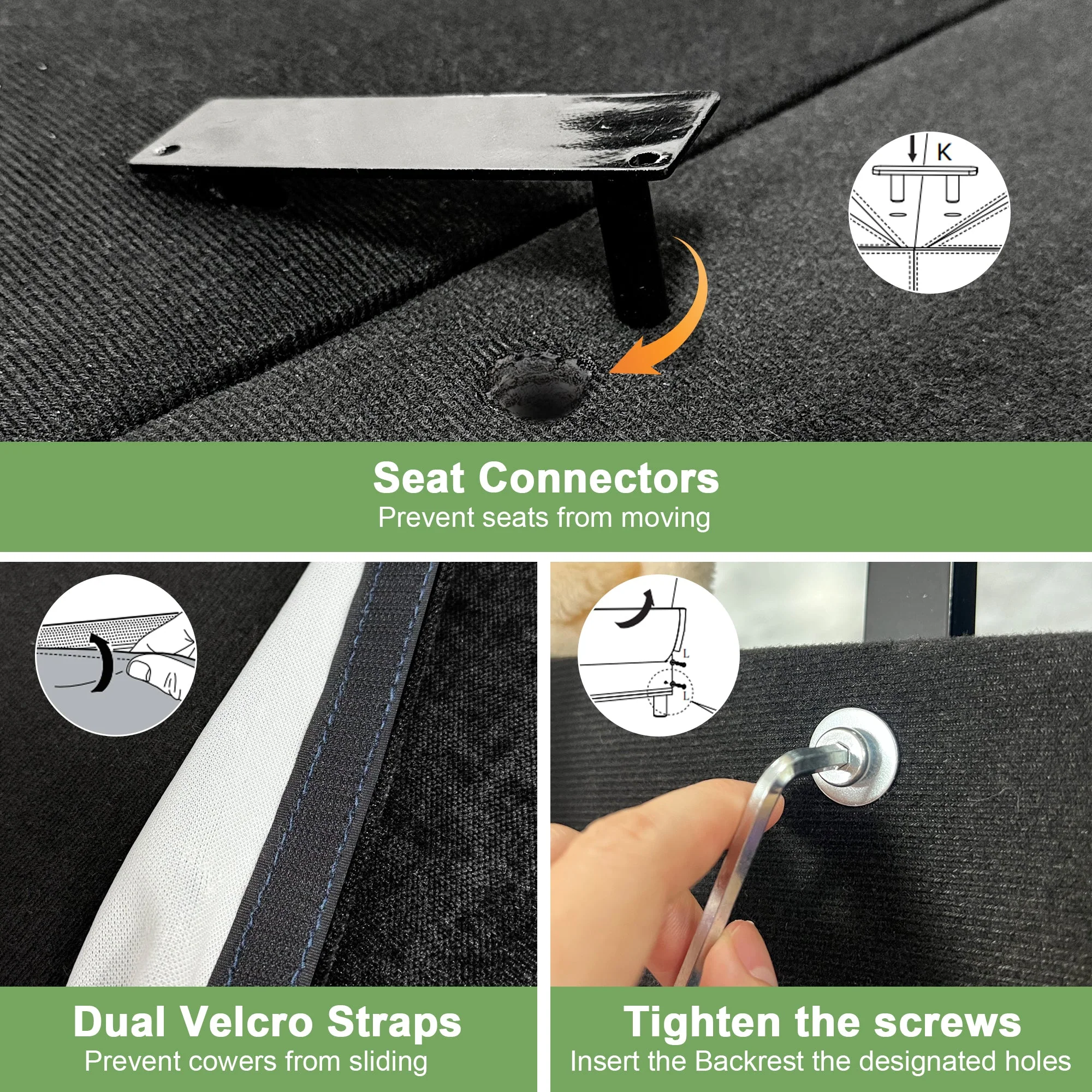 Walker Edison | Wide Deep Seat Slipcovered Black Loveseat Sofa with Ottoman