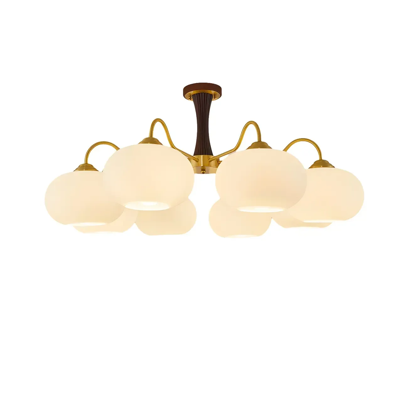 Classic Large Glass Drum Walnut Wood Semi Flush Ceiling Light