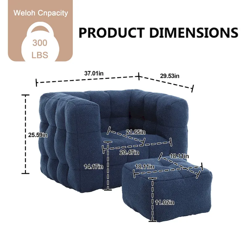 HOMEFUN Boucle Upholstered Tufted Modern Single Side Sofa Chair with Ottoman