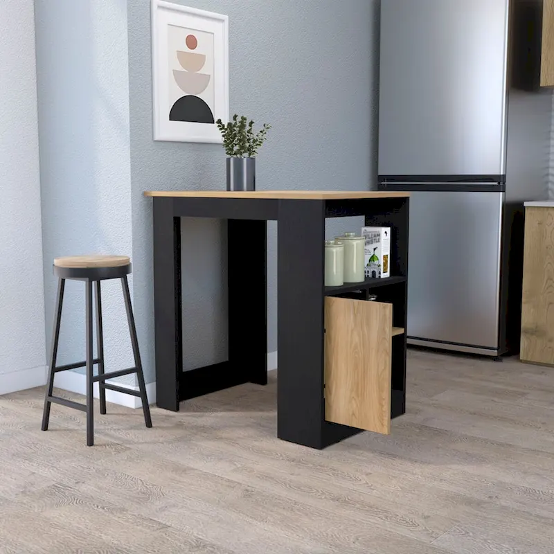 Arial Kitchen island in melamine,black/natural Oak