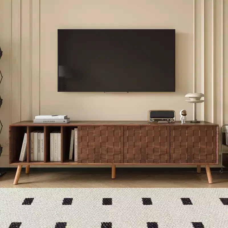 Clihome 70 Mid-Century Modern TV Stand, Media Console Table for TVs up to 80'', Entertainment Center with 5 Solid Wood Legs for Living Room