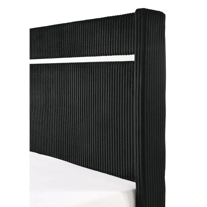 Pedro 3 Piece Black Velvel Upholstered Panel Bedroom Set