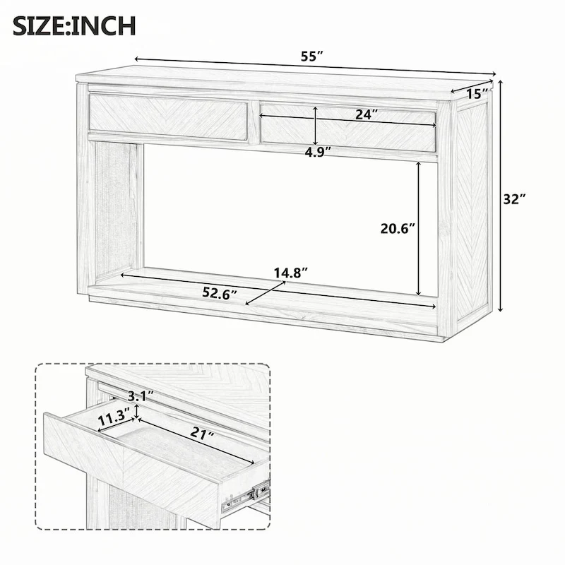 55 Rustic Wooden Entryway Console Table(Espresso)