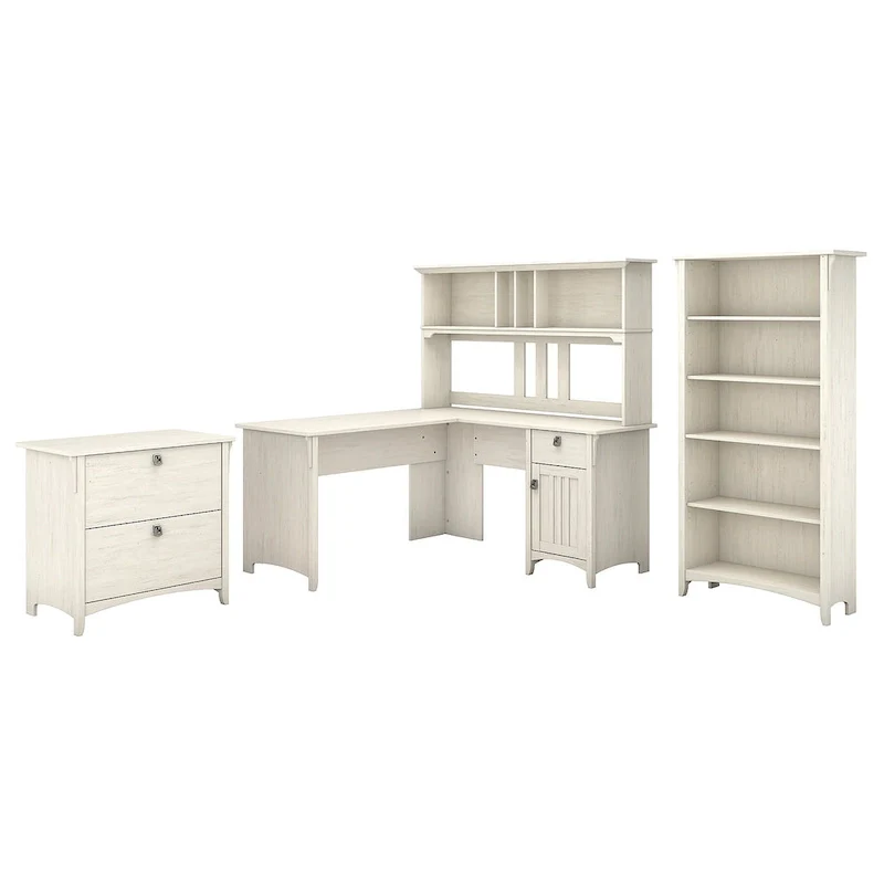 Salinas 60W L Shaped Desk Office Suite in Antique White