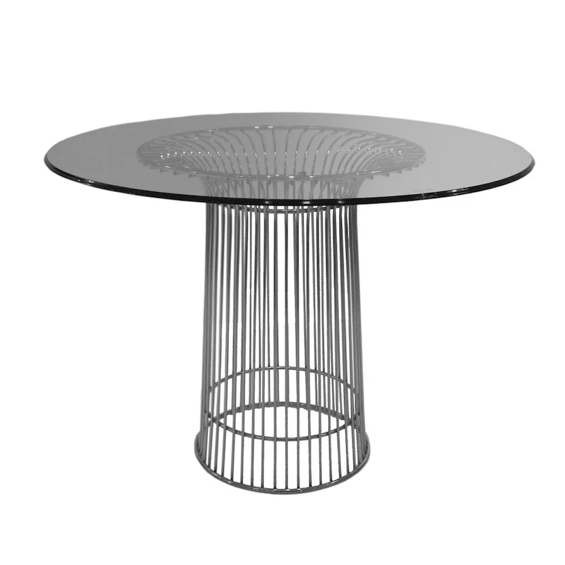 Pima 40 Inch Dining Table, Round Tempered Glass Top, Open Padestal Base