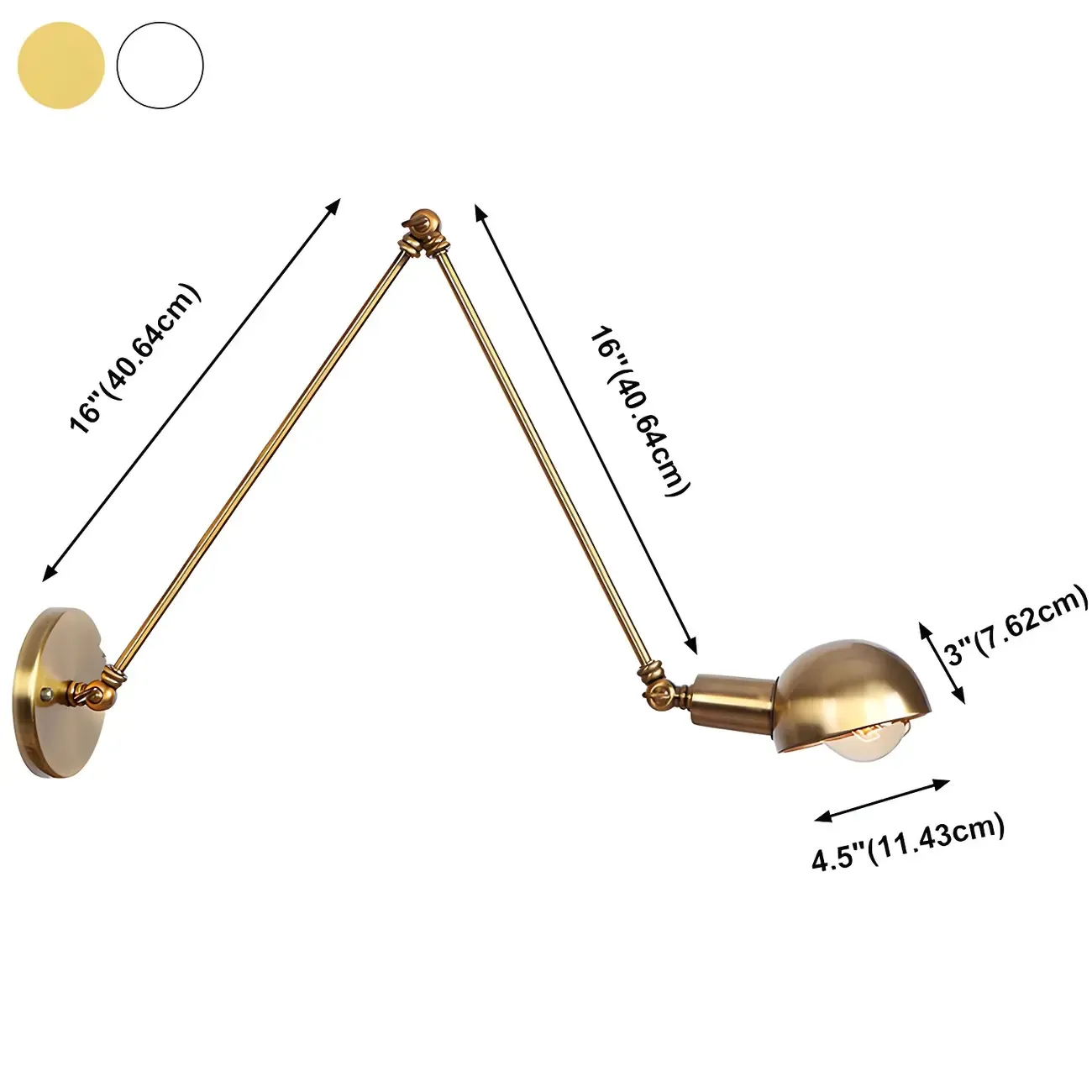 Gold and White Dome Swing Arm Wall Light