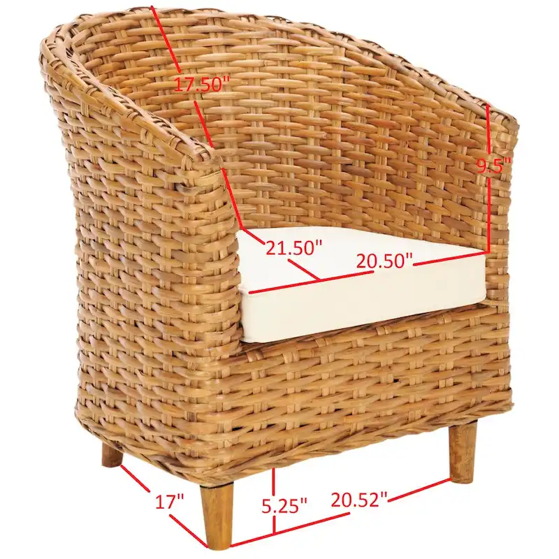 Rattan Barrel Chair with Cushion - 29.1 x 27.2 x 32.7